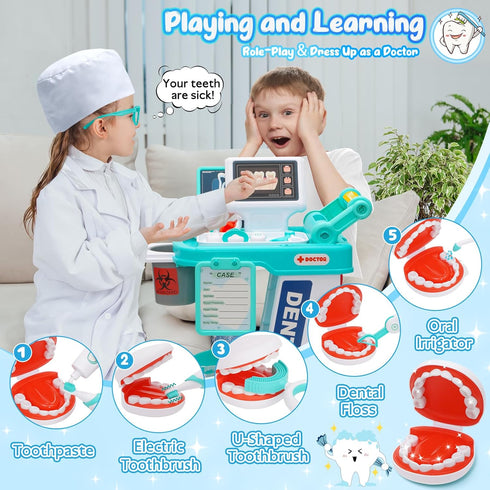 Set 3-5, Dentist Play Toy for Kids, Pretend Play Medical Toy Dentist Cart, Dental Toy with Fake Teeth, Doctor Toy