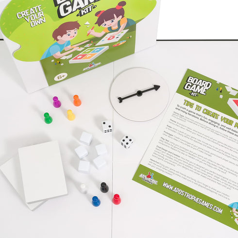 Set Create Your Own Board Game DIY Kit with Blank Game Board, Game Pieces, Blank Cards, Dice, Spinner Build Your Own