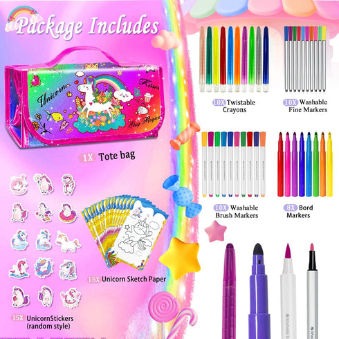 56 4-6-8 4-8 70) weirtoya PCS Washable Scented Markers with Glitter Pencil Case, Mermaid Unicorn Arts and Crafts