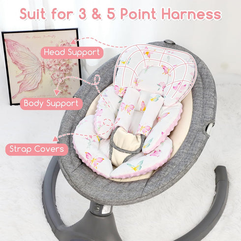 Infant Car Seat Insert for Newborn Girls Boys, Reversible Baby Carseat Head Support with Strap Pads, Soft Baby Car Seat