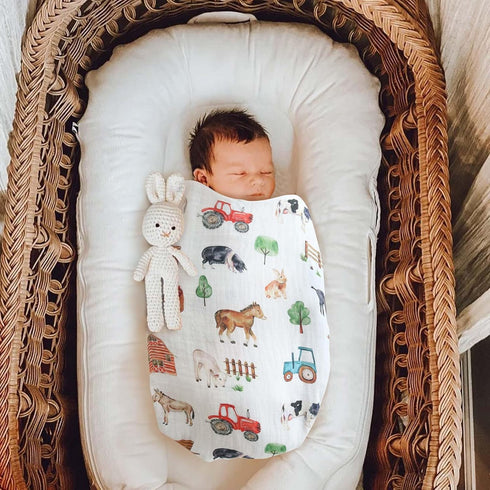 70% 30% 47 47 inches LifeTree Muslin Swaddle Blankets, Farm Animals Baby Swaddling Wrap Nursery Receiving Blanket