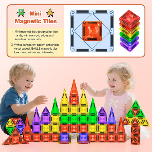 80PCS Set 4-8 3+ Mini Magnetic Tiles, Diamond Pattern Travel Magnetic Tiles Building with Case, Construction Toys