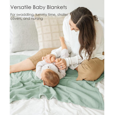 Set MairMore Baby Swaddle Receiving Blankets with Matching Beanie and Muslin Baby Blanket for Baby Boys and Girls