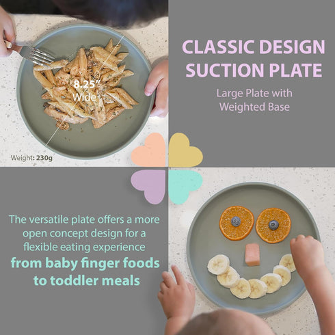 Suction Plates for Babies & Toddlers - 100% Food-Grade Silicone, Baby Led Weaning Supplies, 3 Pack