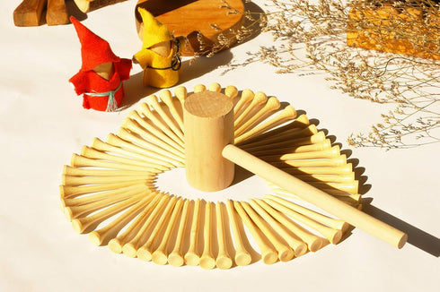Hammering and Pounding Toys for Kids, 1 Wood Hammer and 30 Bamboo Nails for Fine Motor Skills