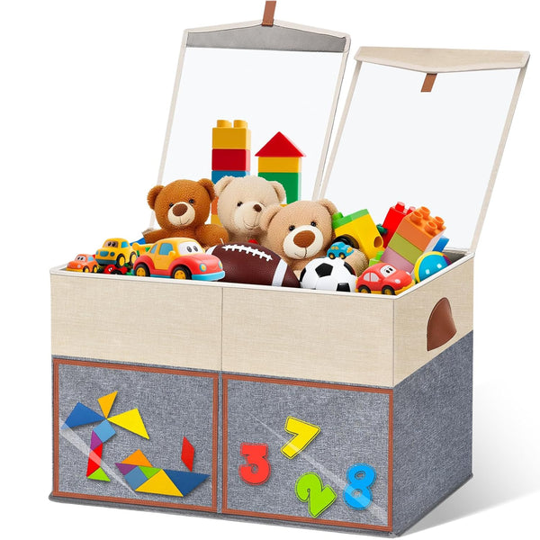 1 Pack Large Toy Storage Box with Clear Lids Collapsible Toy Organizer