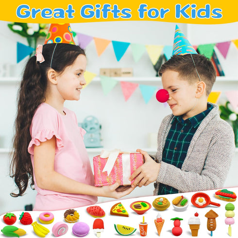 LanMa 70PCS Cute Food Erasers Set for Kids, Fruit Desserts Cake Puzzle, Classroom Prizes Party Gifts