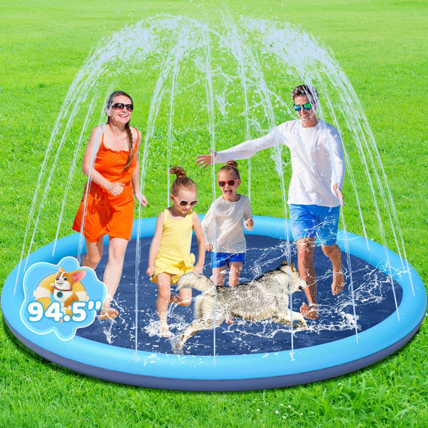Splash Pad for Kids and Dog 94.5", YSJILIDE Non-Slip Large Sprinkler Splash