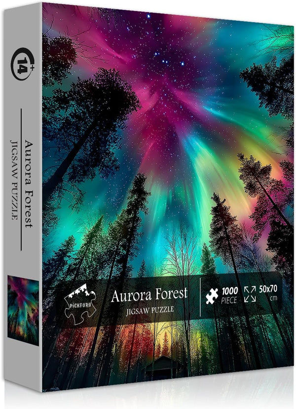 PICKFORU Impossible Puzzles for Adults 1000 Pieces, Forest Aurora Jigsaw Puzzle, Nature Scenery