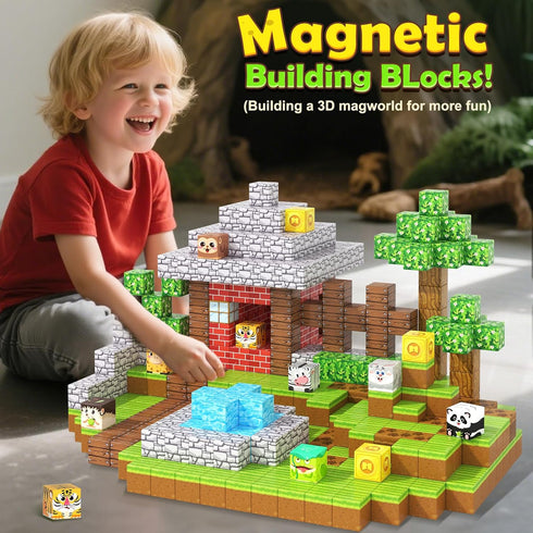 150PCS 3-8, 3+ Magnetic Blocks-Build Mine Magnet World Animals Edition Building Toys for Boys & Girls Age Magnetic