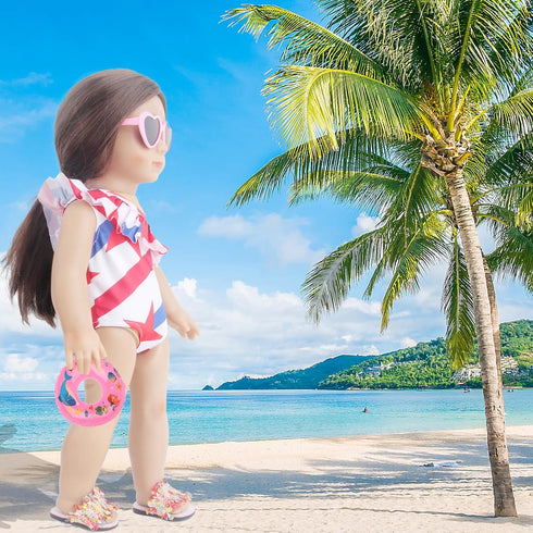 18 Inch Doll Summer Outfits Set, Vibrant Swimming Playset for American Doll Girls with Bikini Swimsuits and Accessories