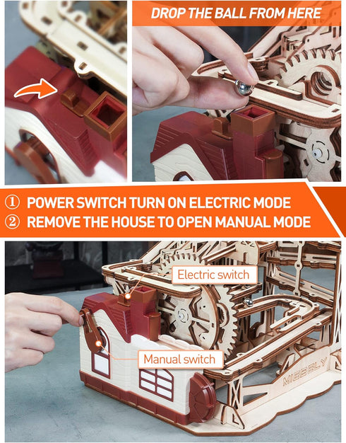 MIEBELY DIY Marble Run Model Building Kits, 3D Wooden Puzzles for Adults, Mechanical Gear Engineering Craft Toys