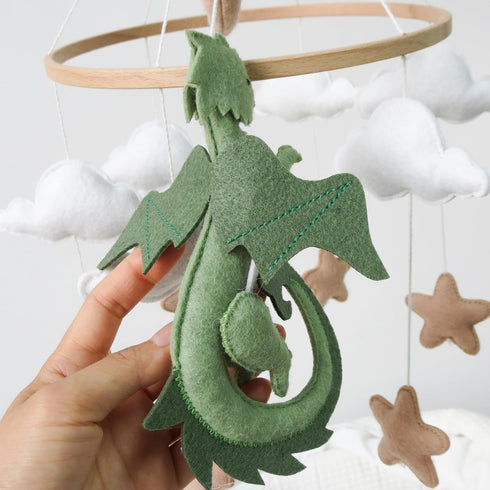 Goukurlsma Dragon Mobile for Crib, Dragon Crib Mobile for Boys, Cloud Mobile for Crib, Neutral Baby Mobile for Crib