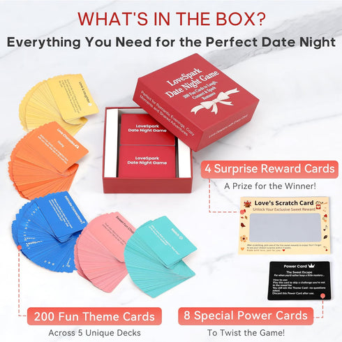 Happytalk 200+ 5-in-1 Couples Games for Date Night - Conversation Cards & Fun Challenges, Relationship Card Game