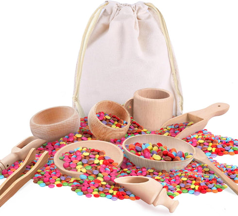 Yowlieu 10 Pcs Wooden Sensory Bin Tools for Toddlers & Preschool Children, Montessori