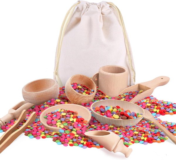Yowlieu 10 Pcs Wooden Sensory Bin Tools for Toddlers & Preschool Children, Montessori