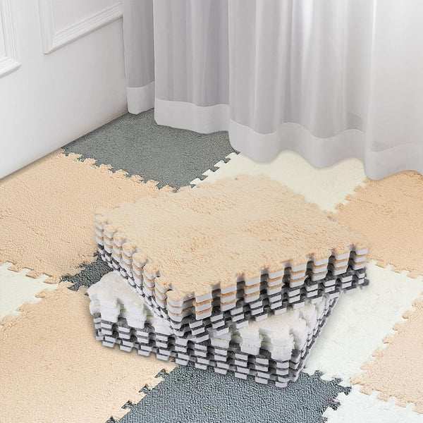 Amylove 18 Pcs Plush Foam Floor Mat Square Interlocking Carpet Tiles with