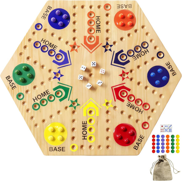 Wooden Board Game, Original Marble Game Double Sided Painted 2 to 6