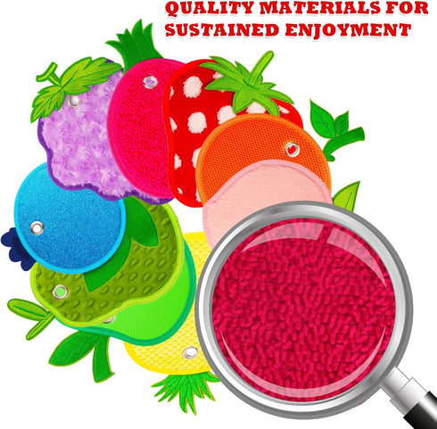 FITLZL 10 Sensory Mats, Fruit Shaped, Assorted Textured Sensory Tiles for Kids and Autistic Children, Sensory Toys