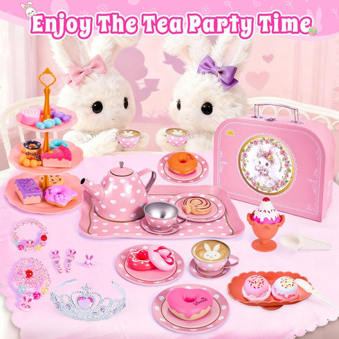 Hohosunlar Set Set 3-8 Tea Party for Little Girls, Princess Tea Time Toy for Toddler, Tin Tea Include Tea Cups Teapot