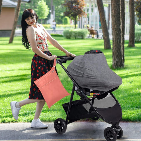 Mr.Brilliant 2 Pack Salmon Wet Dry Bags for Baby Cloth Diapers&Breast Pump Parts, Waterproof Reusable Wet Bag with Two