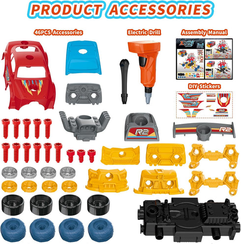 Pup Go 3-in-1 46Pcs 3 4 5 6 7 8 9 Take Apart Car for Boys with Electric Drill, Construction Toy Truck, Build Your Own