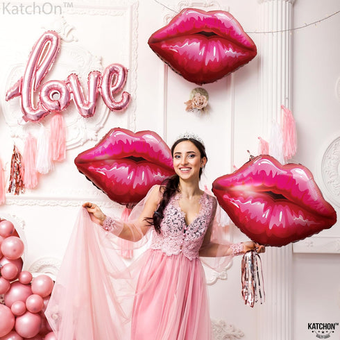 KatchOn Red Lip Balloons - 30 Inch, Pack of 8 | Kiss & Lips Balloons for Bachelorette & Anniversary Decorations