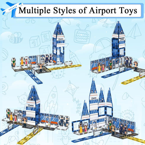 54PCS Set, 3-5 5-7 8-10 AFUNX Magnetic Tiles, Airport Theme Building Blocks Magnet Building Blocks and STEM Preschool