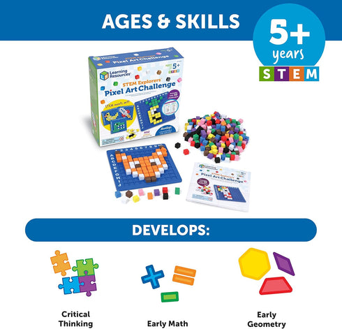 Learning Resources STEM Explorers Pixel Art Challenge, 402 Pieces, STEM Toys for Kids Ages 5+