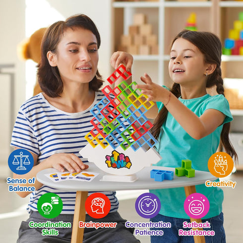 WOWNOVA 48PCS Tetra Tower - Fun Balance Stacking Building Blocks for Kids, Adults, and Family Game Night