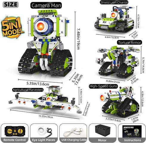 5-in-1 Programmable 8-12, (337 STEM Robotics Kit with Remote and App Control & Three-Color Changing LED Lights