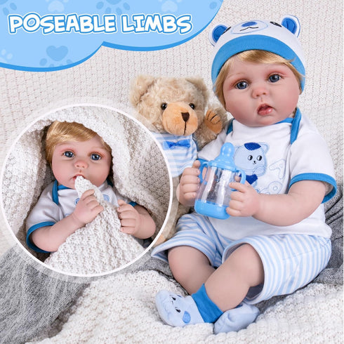 Aori Real Life Baby Dolls, 22 inch Lifelike Baby Doll, Realistic Newborn Boy with Feeding Accessories Set