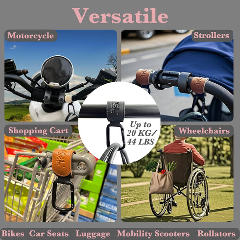 4-Pack 2 2 Stroller Organizer: Universal Pram Clips with Stroller Hooks | Convenient Travel & Shopping Essentials