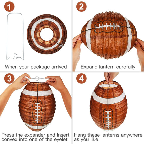 4 Pieces Football Paper Lantern Table Centerpiece Decoration Set, Soccerball Game Lantern with Stand, 12 Inches