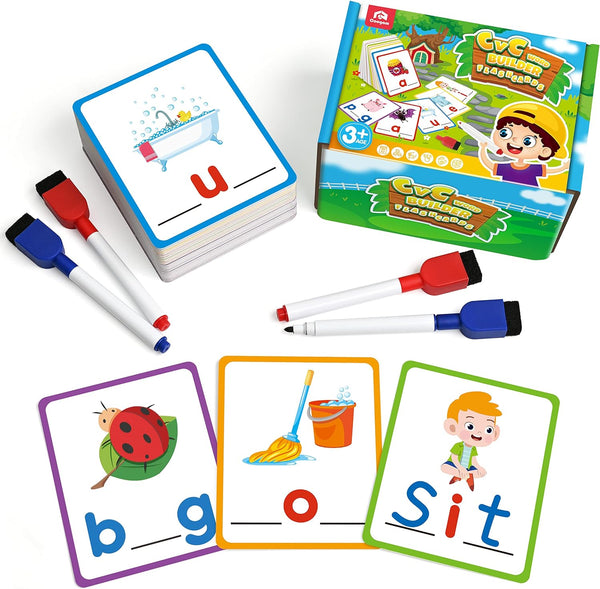Coogam CVC Sight Words Flashcards, Short Vowel Spelling Game, Montessori Educational Writing Reading Toy Gift