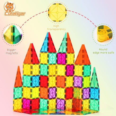 Magnetic Tiles, 100PCS Magnet Building Toys, Stacking Blocks, Perfect STEM Gift for Kids, Boys and Girls