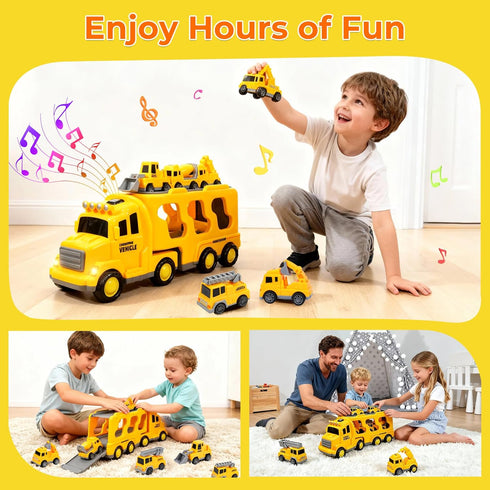 6 3-5-7, 3 4 5 6 7+ Construction Toy Trucks with Construction Vehicles, Sound Light Transport Carrier Truck