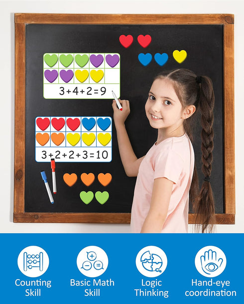 Coogam Magnetic Ten Frame Set - Math Manipulative Games for Kids with 6 Ten Frames, 60 Magnetic Counters, Montessori Toy