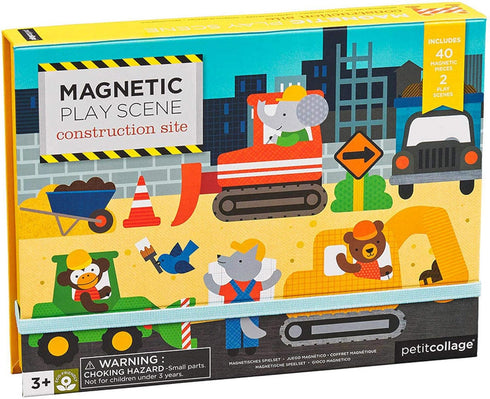 3+ 2 40 Petit Collage Magnetic Play Scene, Construction Site Magnetic Game Board with Mix and Match Magnetic Animal