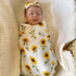 LifeTree Baby Muslin Swaddle Blankets for Boys & Girls, Newborn Swaddle Set with Matching Headband Bow, Neutral Infant Blanket Wrap, 47 x 47 inches, Sunflowers, 70% Viscose from Bamboo and 30% Cotton by LifeTree