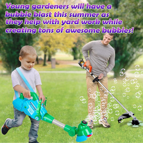 Trimmer 3 4 5 Weed Wacker Bubble Machine for Kids - Electronic Weed Eater Toy with Bubble Solution Included, Grass Toy