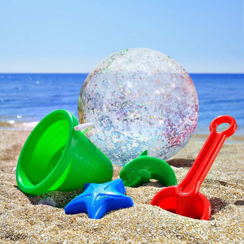 Hsei 3 Pcs Inflatable Beach Ball, 16 Inch Glitter Summer Swimming Pool Balls for Beach Wedding Outdoor Party Favor