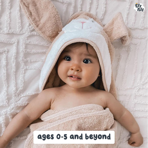 Set Riff Raff Friendly Bunny Hooded Towel - Premium Cotton Baby Towel with Mitt - Ultra Soft Machine Washable Cartoon