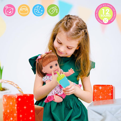 Baby Doll Toys Set, 14" Doll Toys, 25Pcs Doll Care Playset for Toddlers, Baby Gift for 3-6 Year Olds