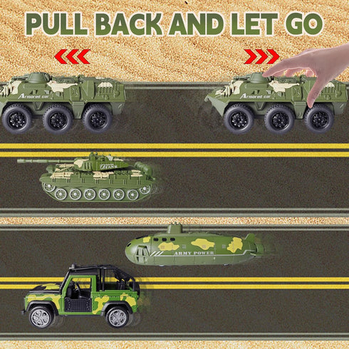 Set OTONOPI Military Vehicle Assorted Army Model Car Helicopter Submarine Tank Armored Car Panzer Transport Truck