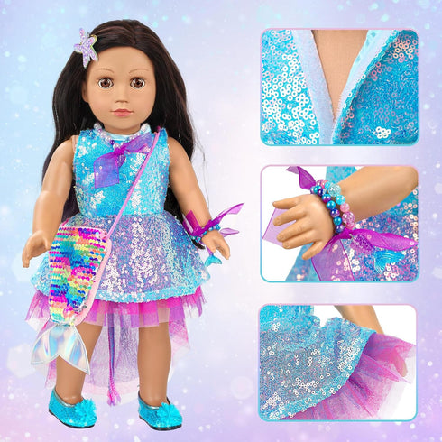 18 Inch Set,Included 2 American Doll Makeup Accessories and Mermaid Clothes Pieces Clothes,Mermaid Messenger
