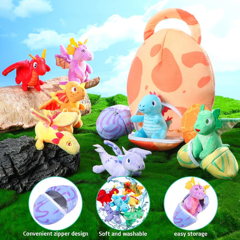 11 Set Zhanmai Pcs Easter Dinosaur Stuffed Animal Small Dino Plush Toy and Egg Bag Cute Stuffed Dinosaur Animals Plush