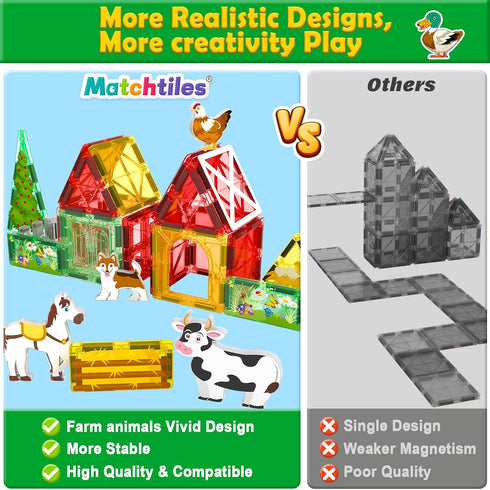 Set, Immersive 3-5, 3D Magnetic Tiles Farm Animals Storytelling Building Blocks for Toddlers Farm House STEM Toys