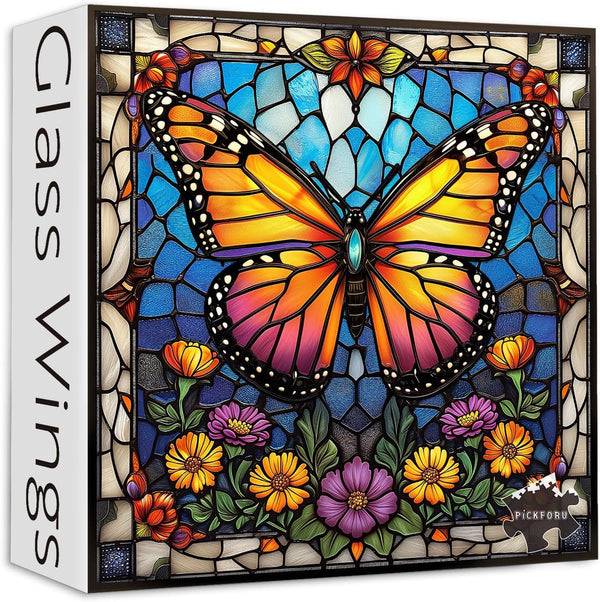 Butterfly Puzzles for Adults 1000 Pieces and Up, Stained Glass Puzzle with Butterfly Flowers, Colorful Wall Art Decor