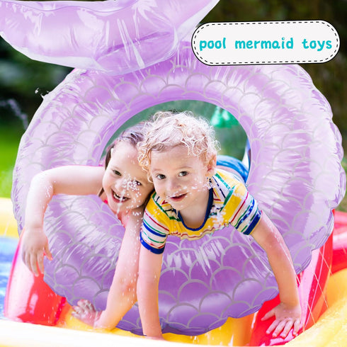 6 Pcs Kids Inflatable Swimming Ring, Mermaid Pool Float for Boys and Girls, Summer Outdoor Beach Party Supplies, 3